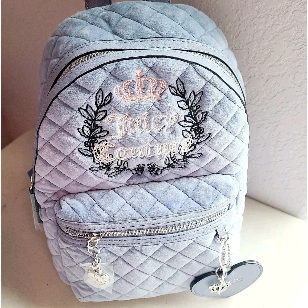 Juicy‎ Couture Royal Moment Mini Back pack Slate Blue Color NEW HTF Velour SOFT